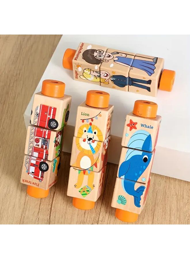 Rotating Building Blocks Animal Style Wooden Toy For Hand Eye Coordination Motor Skills Christmas Gift - Image 1